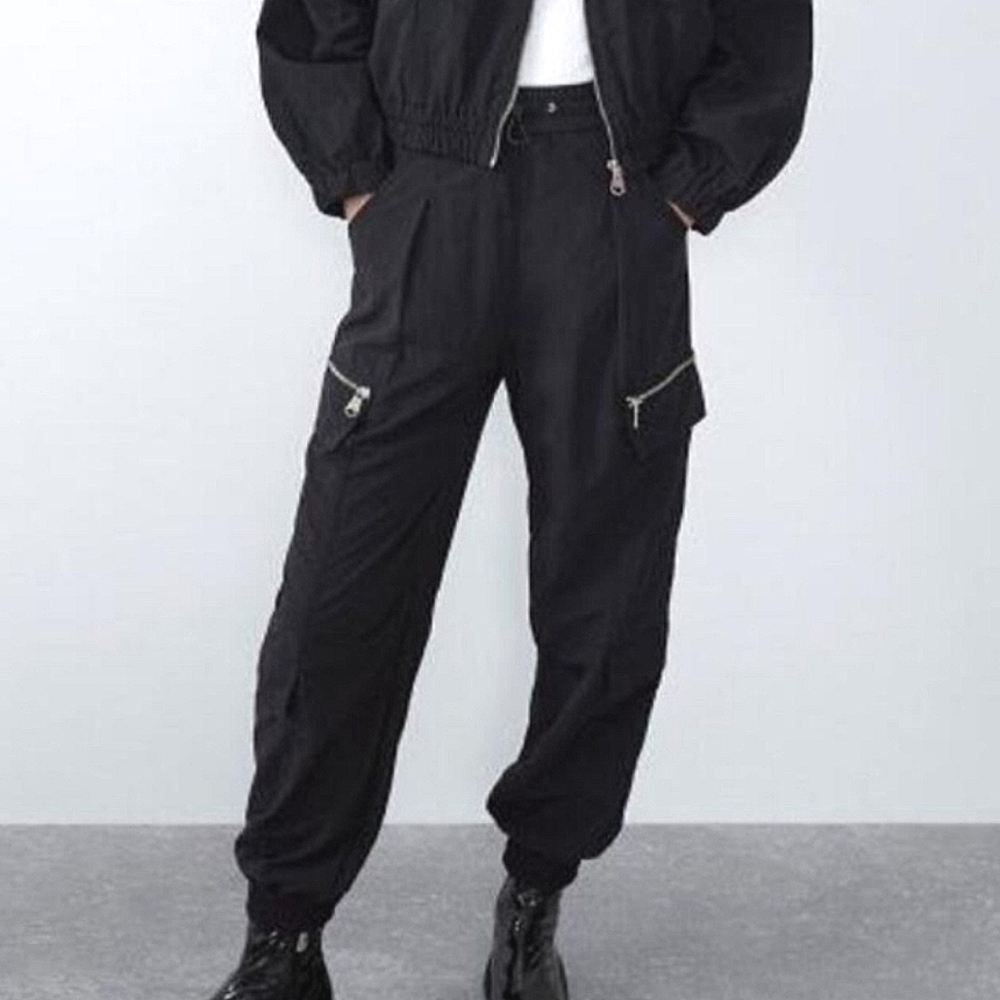 Zara Black Track Pants with Zipper Details